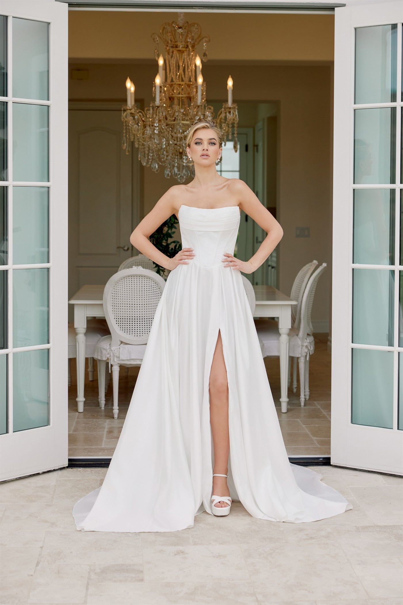 Long Pleated A Line Wedding Dress Nox Anabel JE1082