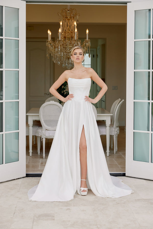 Long Pleated A Line Wedding Dress Nox Anabel JE1082