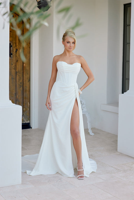 Wedding Dresses Long A Line Slit Wedding Dress Nox Anabel JE1083 White