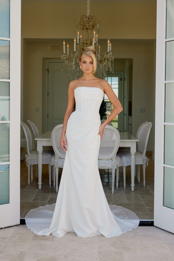 Long Pleated Wedding Dress Nox Anabel JE1084