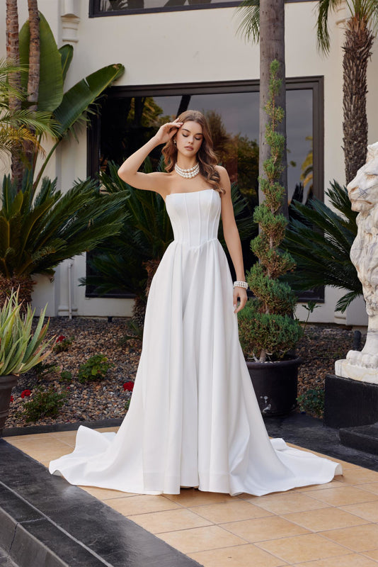 Long A Line Pleated Wedding Dress Nox Anabel JW1045