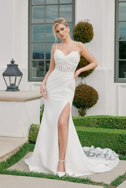 Wedding Dresses Long Slit Corset Lace Wedding Dress Nox Anabel JW1050 White