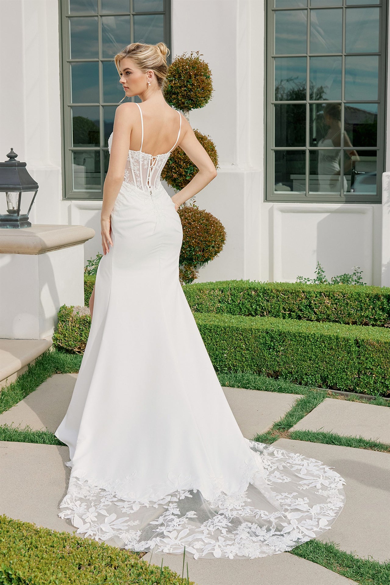 Wedding Dresses Long Slit Corset Lace Wedding Dress Nox Anabel JW1050 White