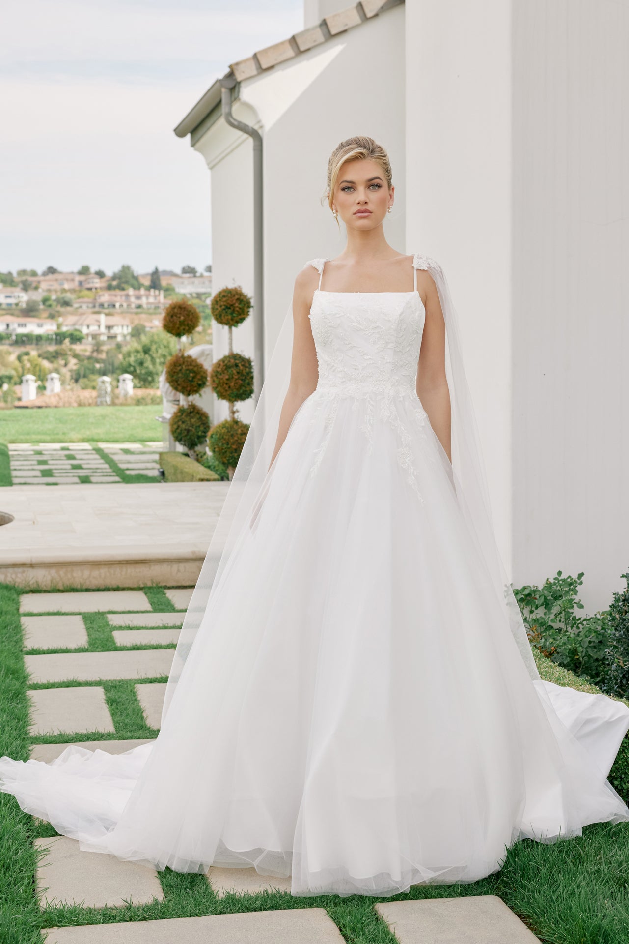 Wedding Dresses Long A Line Lace Applique Sequin Wedding Dress Nox Anabel JW1052 White