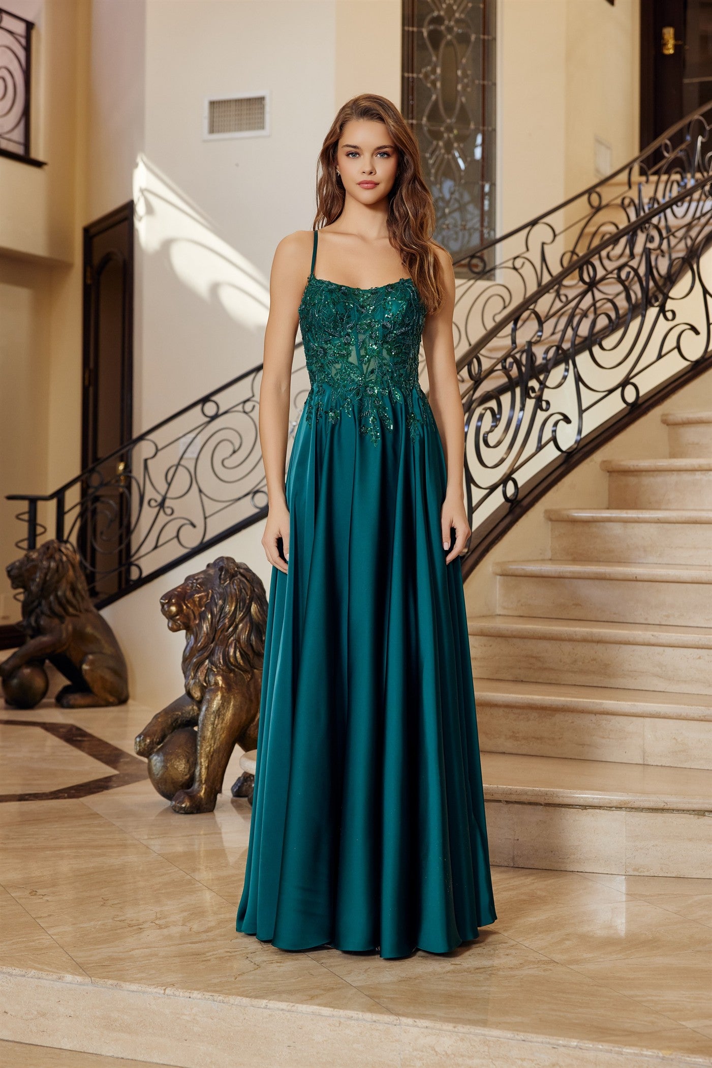 Prom Dresses Long Formal A Line Sequin Prom Evening Dress Emerald
