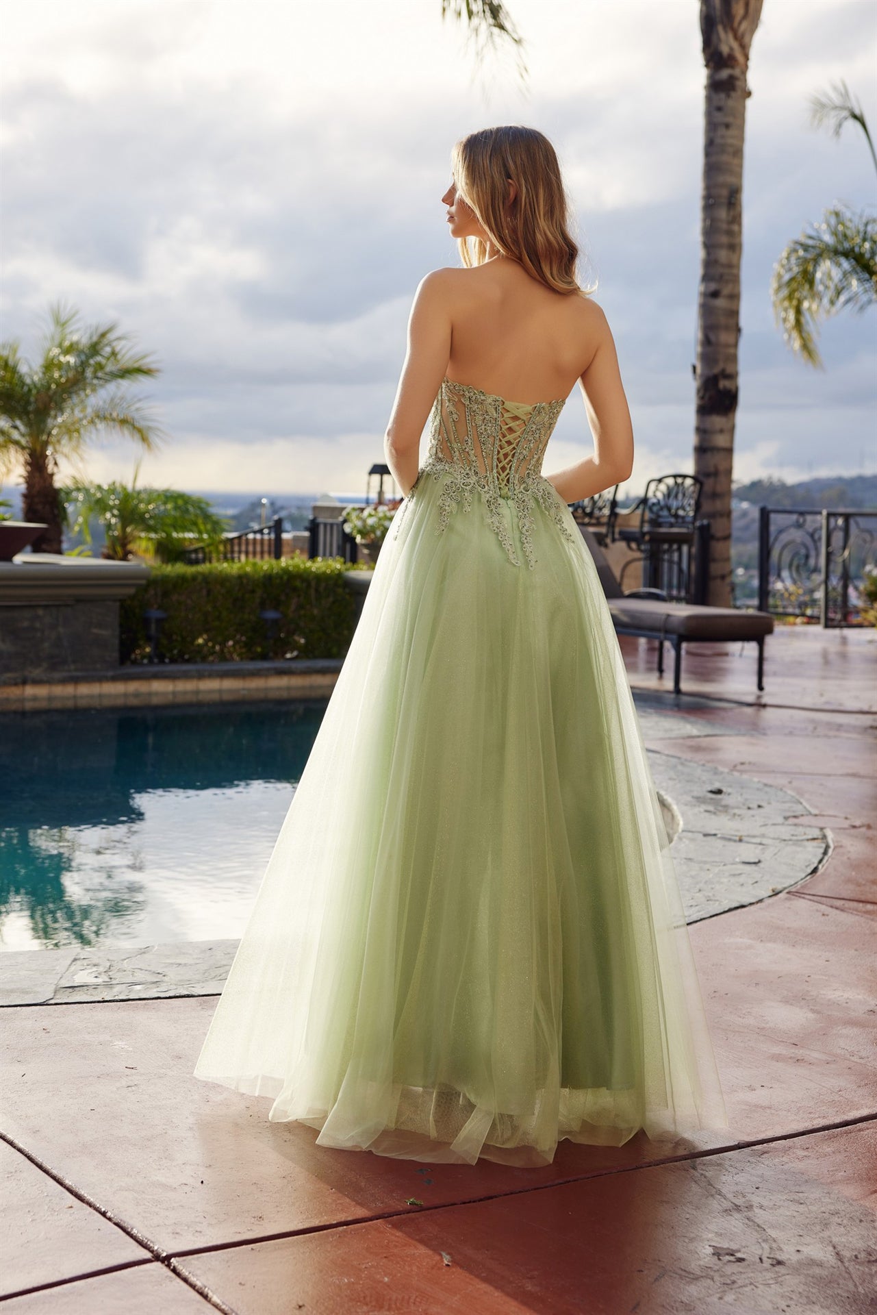 Prom Dresses Long Formal Corset Lace Applique Prom Dress Sage Green