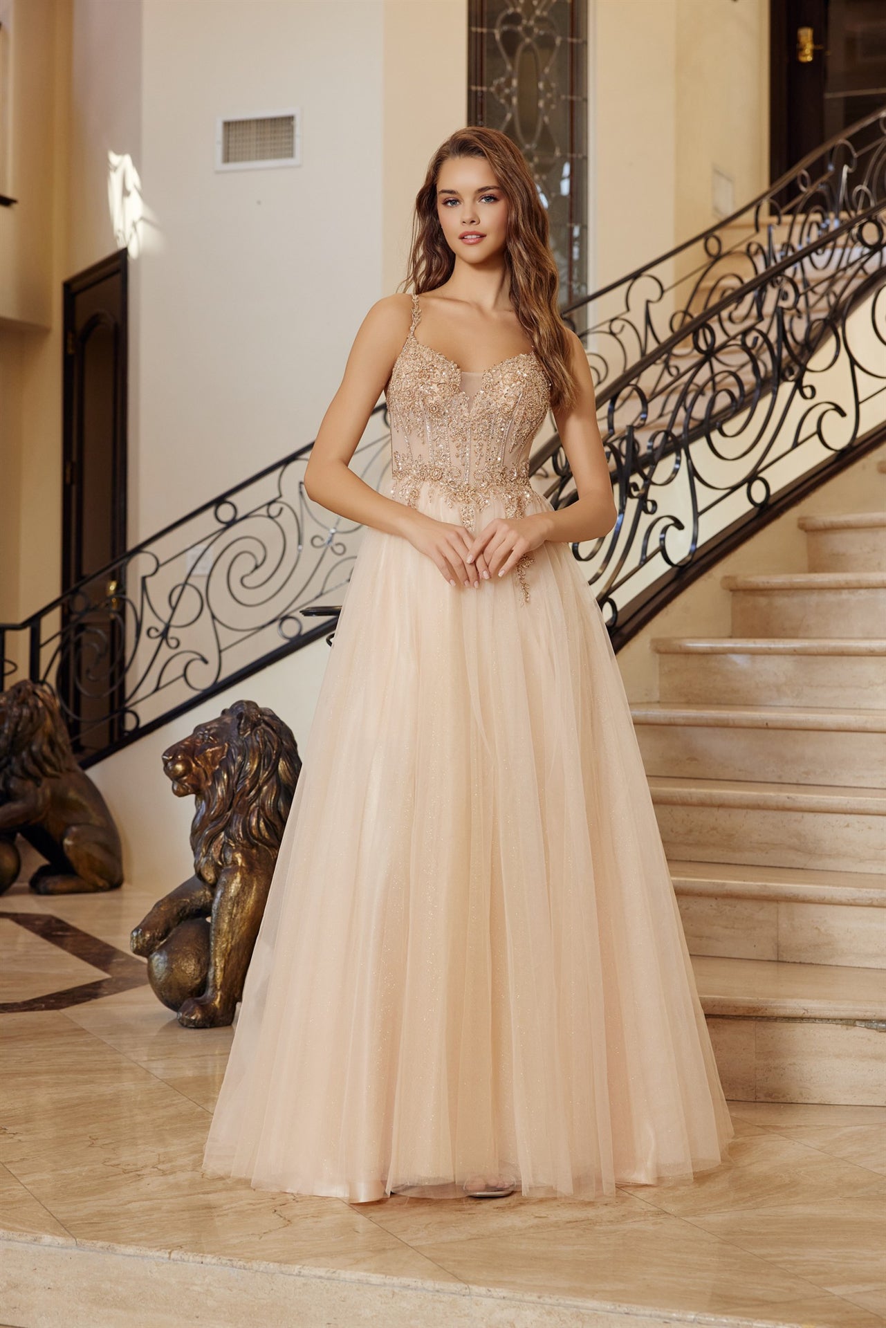 Prom Dresses Long Formal Evening Beaded Prom Dress Champagne