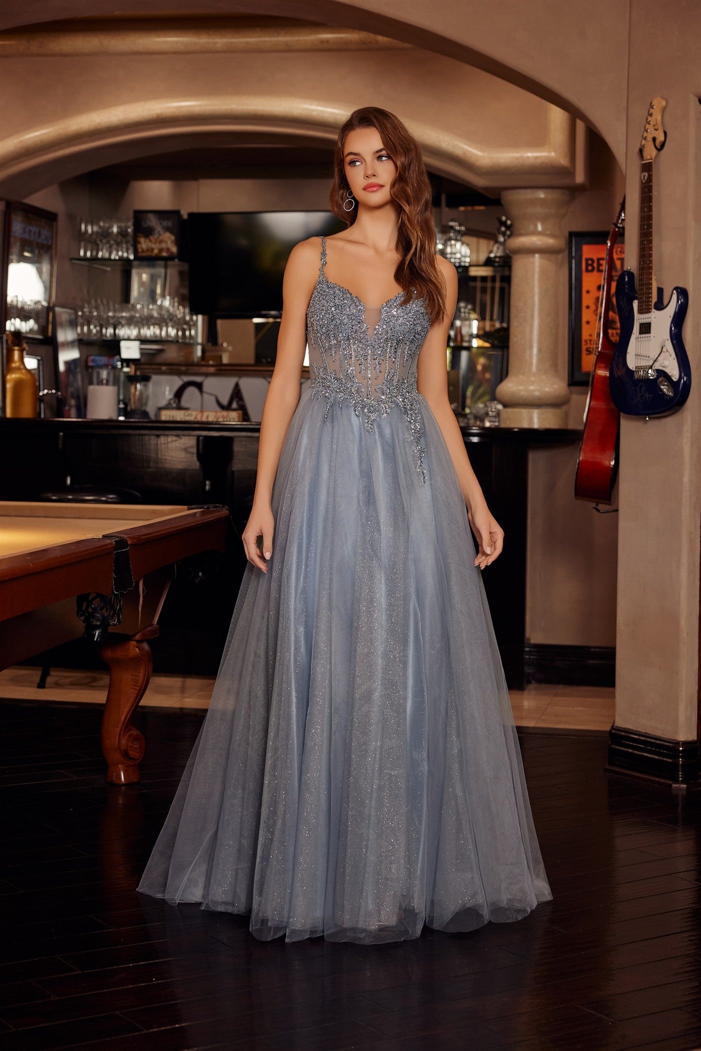 Prom Dresses Long Formal Evening Beaded Prom Dress Smoky Blue