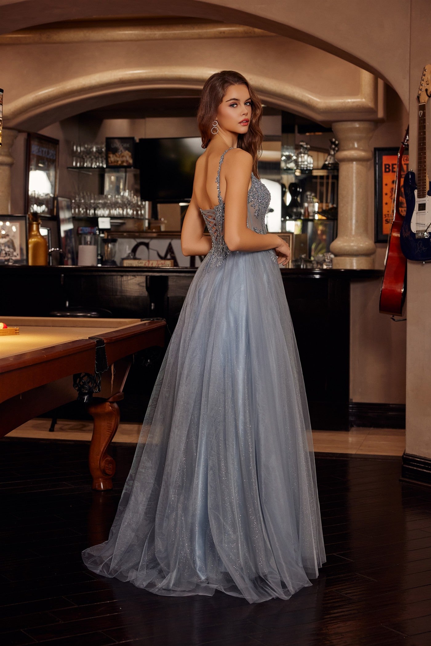 Prom Dresses Long Formal Evening Beaded Prom Dress Smoky Blue