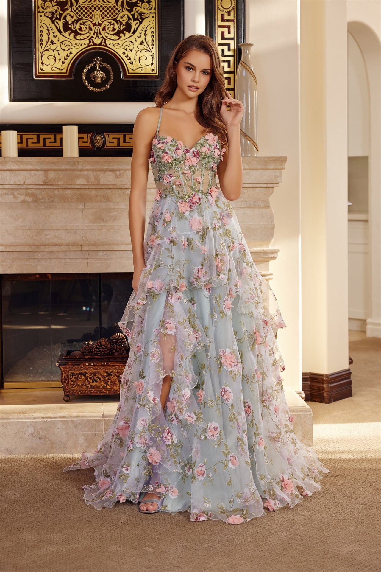 Prom Dresses Long Formal 3D Floral Applique Prom Dress Green