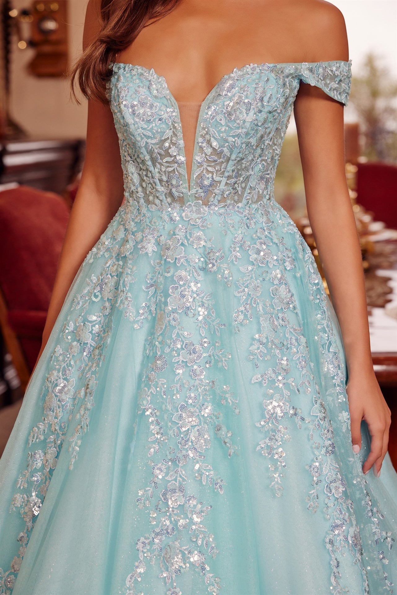 Prom Dresses Long Formal Lace Applique Corset Prom Dress Aqua
