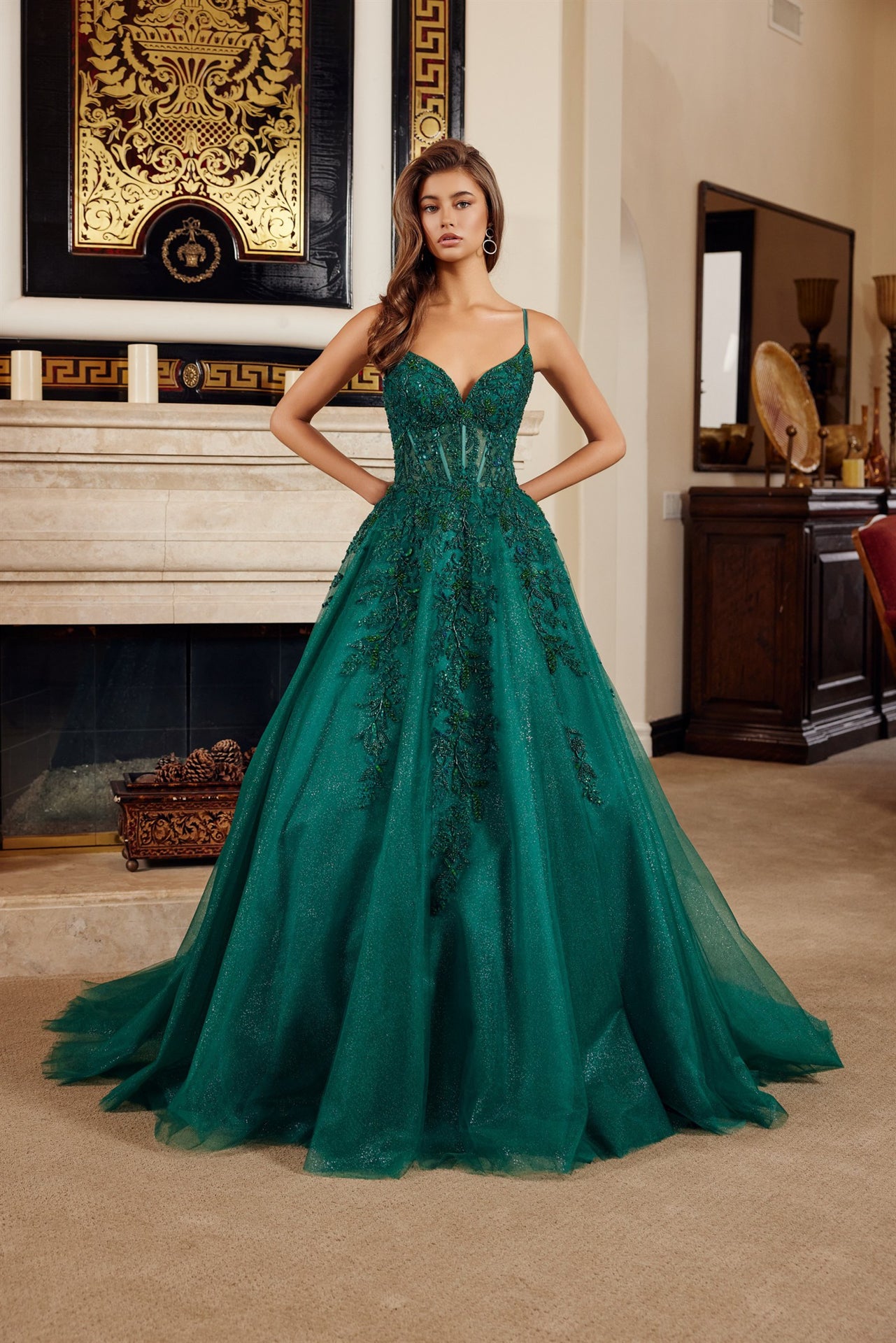 Prom Dresses Long Formal Sequin Corset Evening Prom Dress Emerald