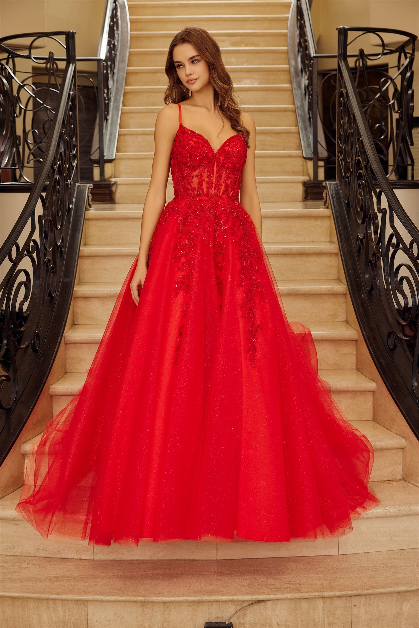 Prom Dresses Long Formal Sequin Corset Evening Prom Dress Red