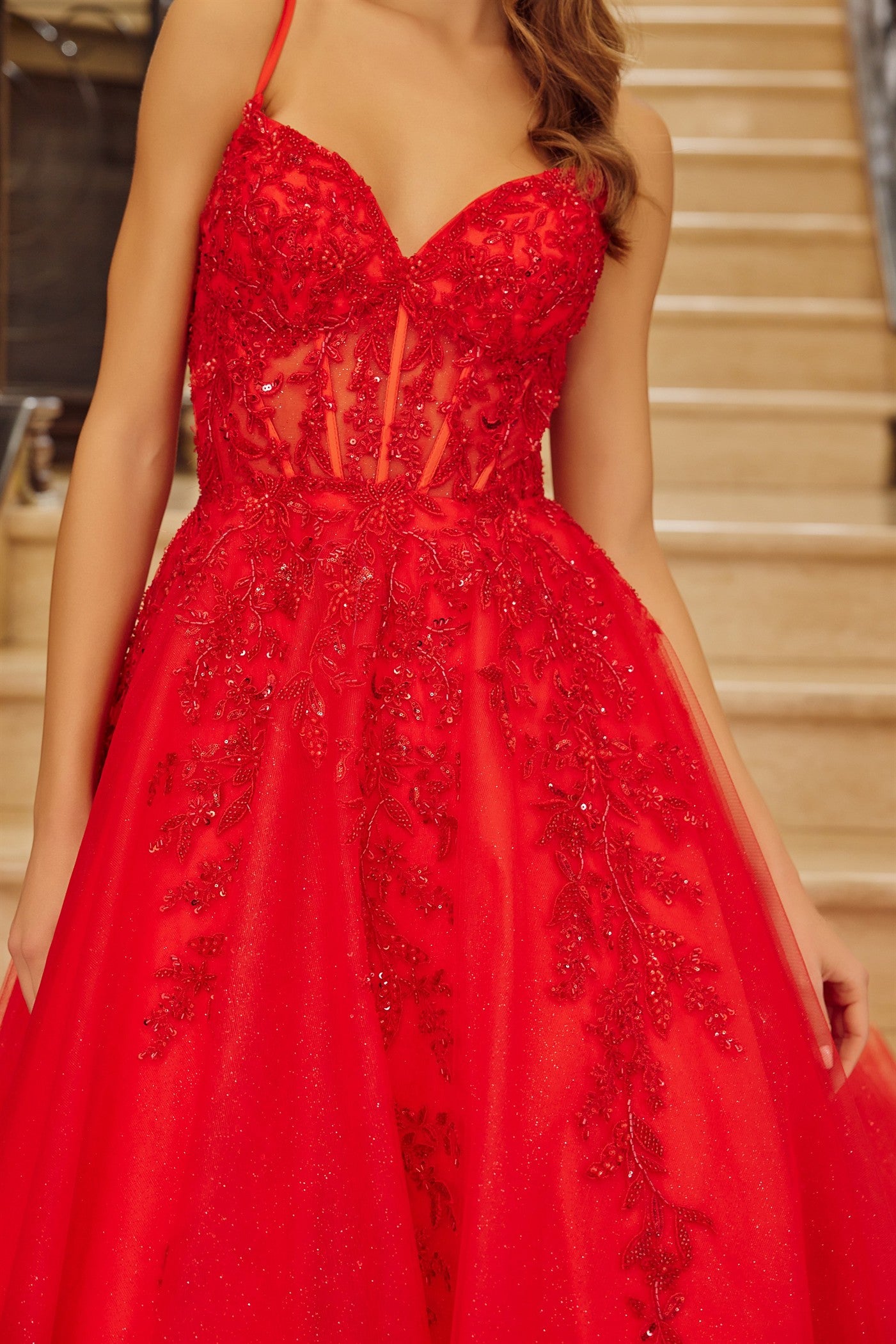 Prom Dresses Long Formal Sequin Corset Evening Prom Dress Red