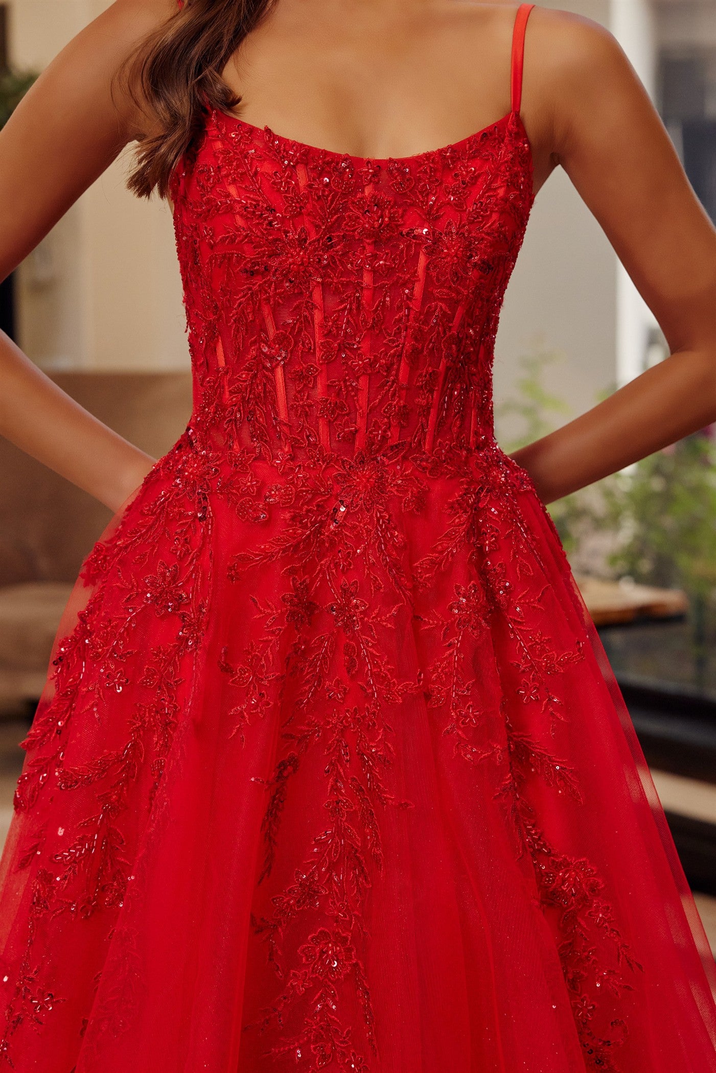 Prom Dresses Long Formal Evening Corset Sequin Prom Dress Red