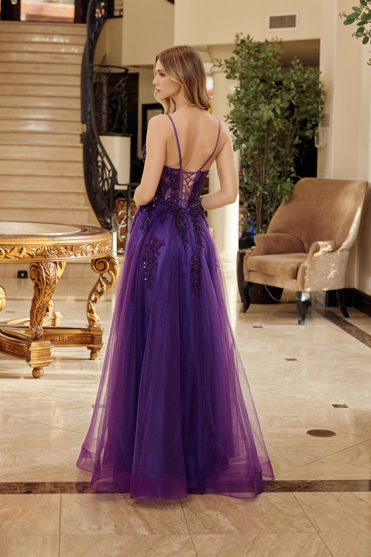 Prom Dresses Long Formal Lace Applique Evening Corset Prom Dress Plum