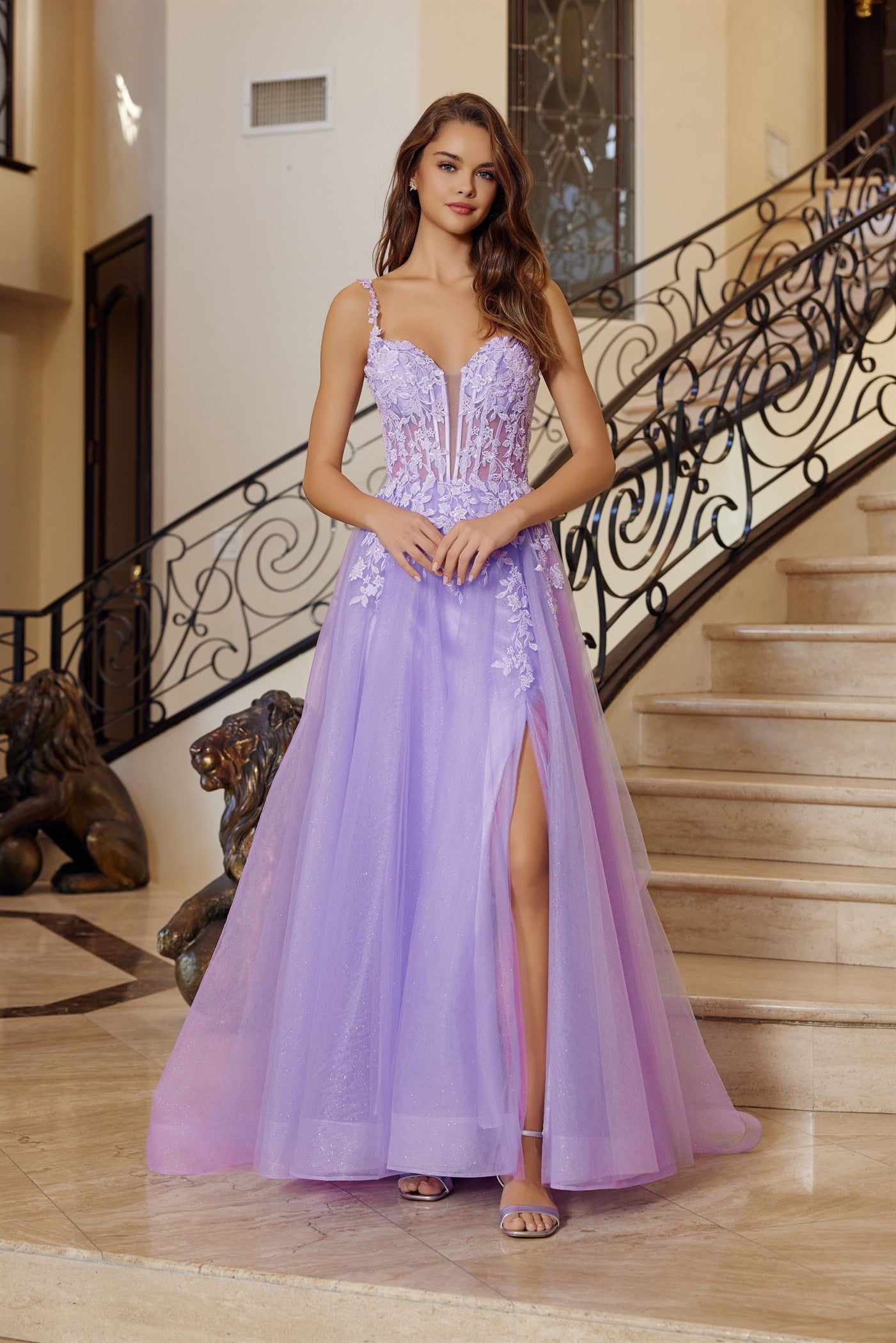 Prom Dresses Long Formal Beaded Corset Prom Dress Lilac