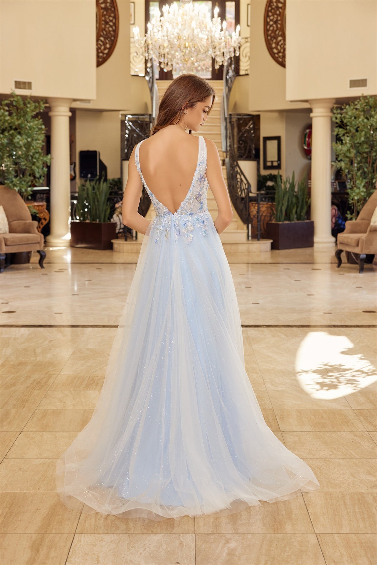 Prom Dresses Long Formal Evening A Line Floral Applique Prom Dress Blue