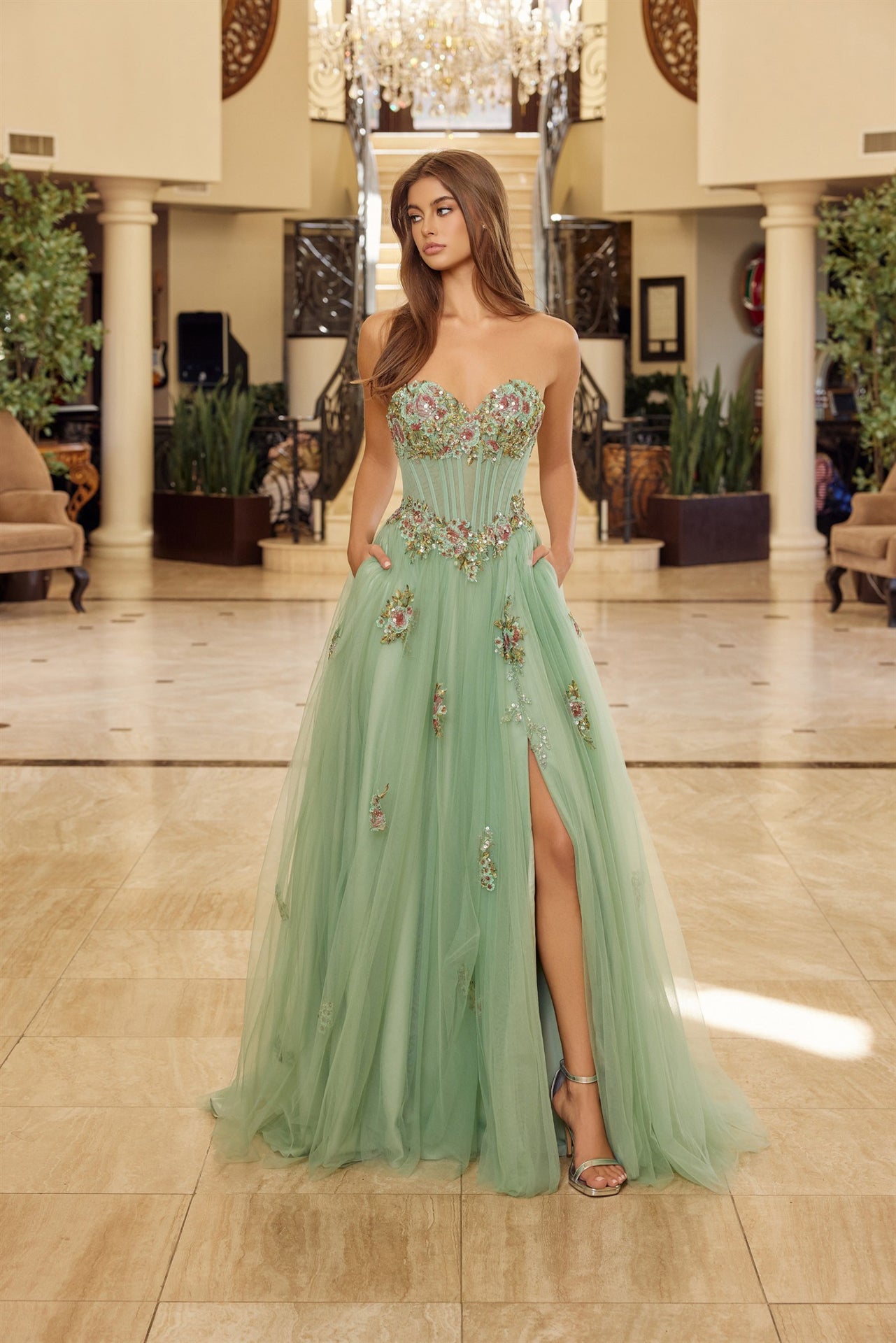 Prom Dresses Long Formal Evening Sequin Corset Prom Dress Sage Green