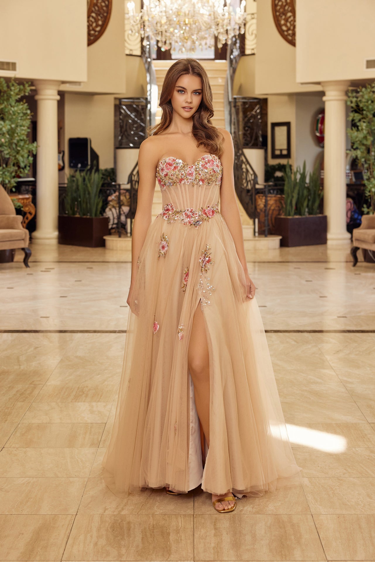 Prom Dresses Long Formal Evening Sequin Corset Prom Dress Champagne