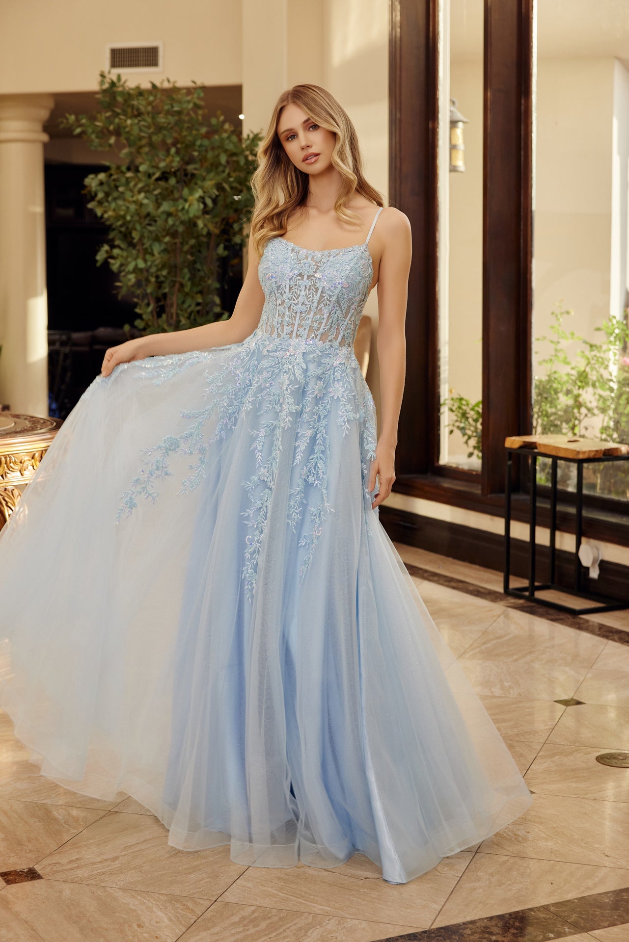 Prom Dresses Long Formal Evening Corset Sequin Prom Dress Blue