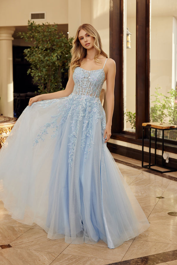 Nox Anabel H1886 Long Formal Corset Sequin Prom Dress