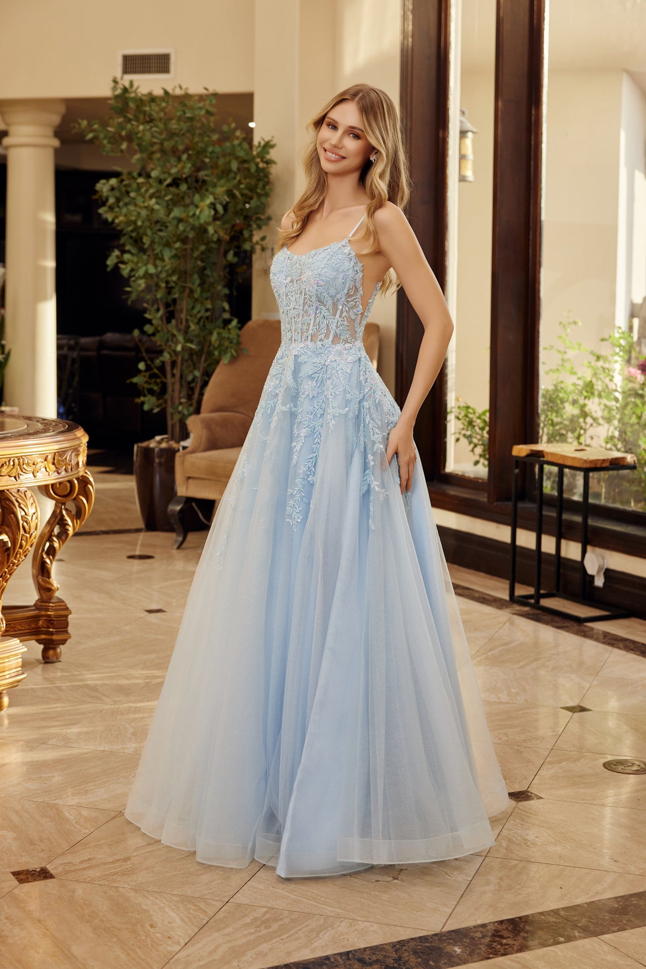 Prom Dresses Long Formal Evening Corset Sequin Prom Dress Blue