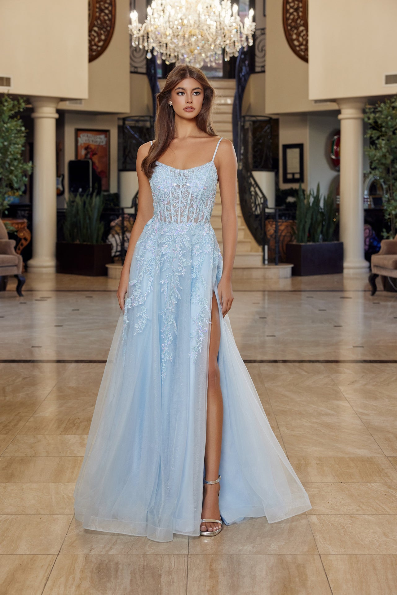 Prom Dresses Long Formal Evening Corset Sequin Prom Dress Blue