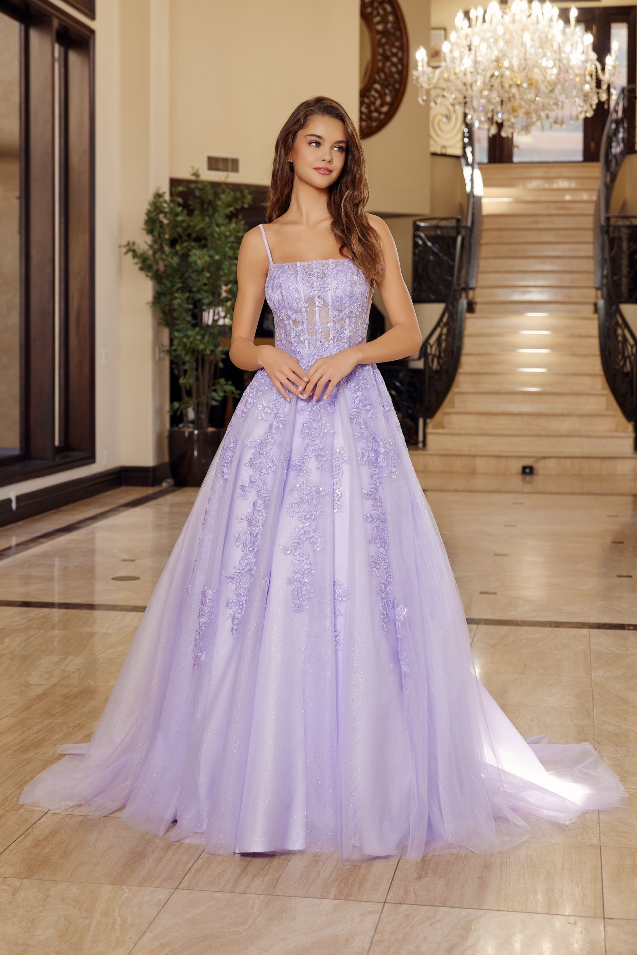 Prom Dresses Long Formal Lace Applique Evening Prom Dress Lilac