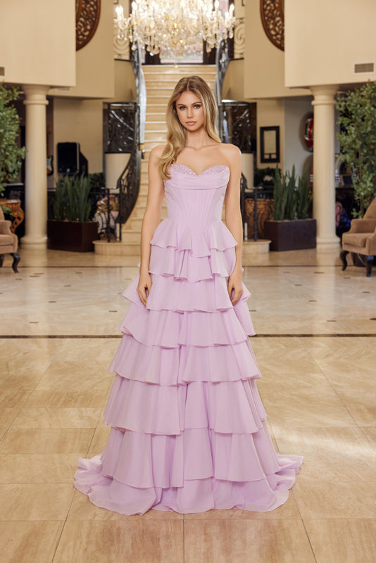 Prom Dresses Sequin Long Formal Ruffle Ball Gown Prom Dress Nox Anabel Y1806 Pastel Pink