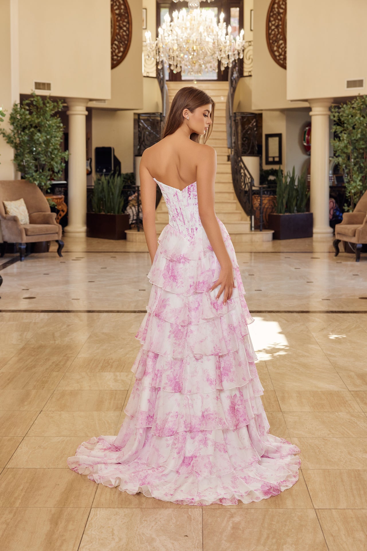 Prom Dresses Long Formal Floral Print Evening Prom Dress Fuchsia Print