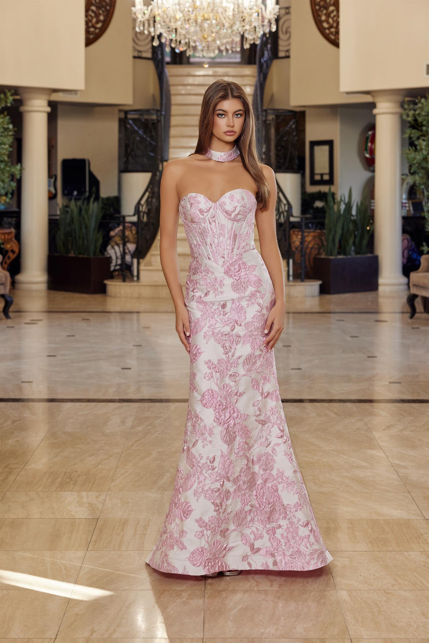 Prom Dresses Long Formal Fitted Corset Print Prom Dress Nox Anabel T1922 Pink