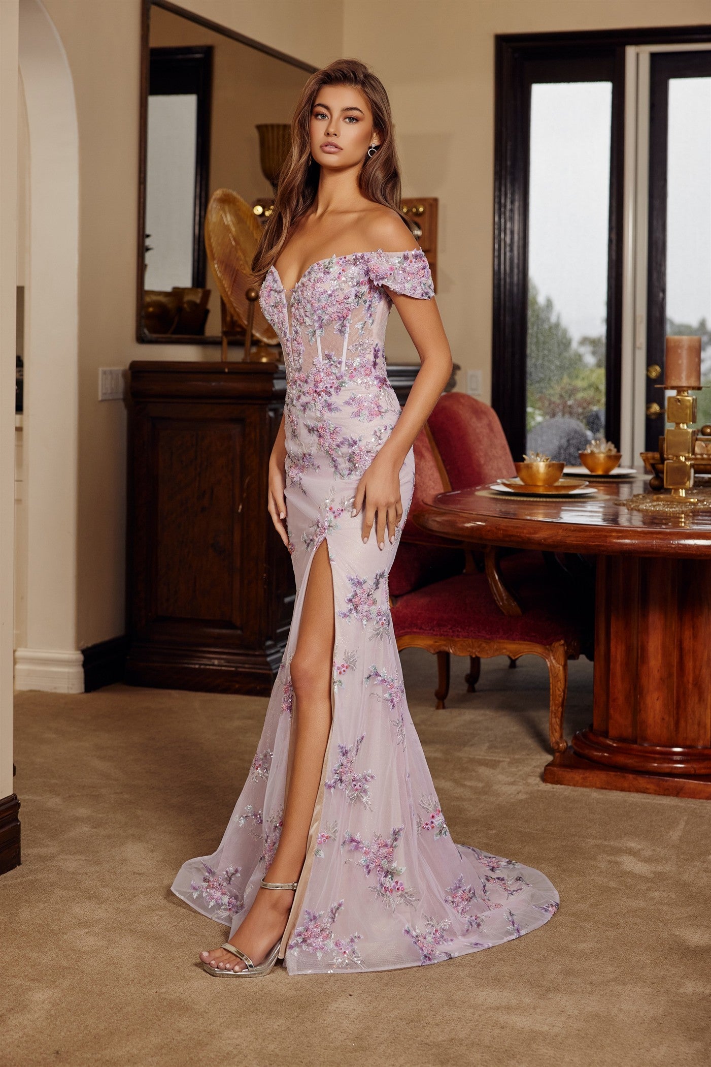 Prom Dresses Fitted Sequin Formal Evening Long Prom Dress Pink/Nude