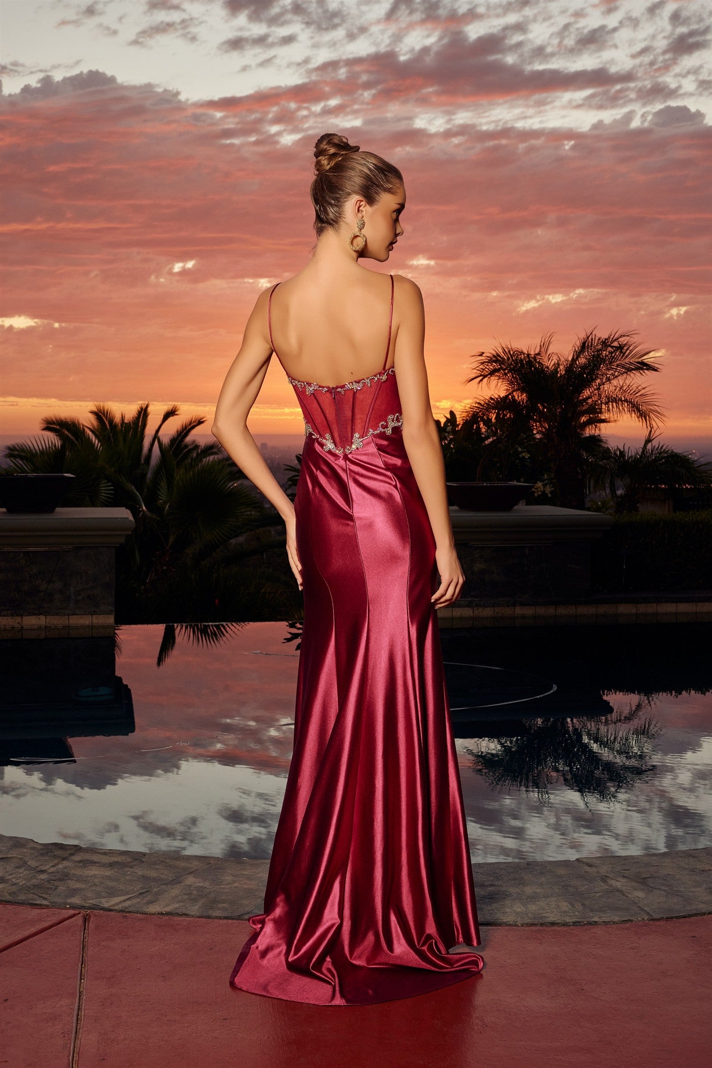 Prom Dresses Slit Long Pleated Formal Beaded Fitted Prom Dress Nox Anabel A1750 Wine