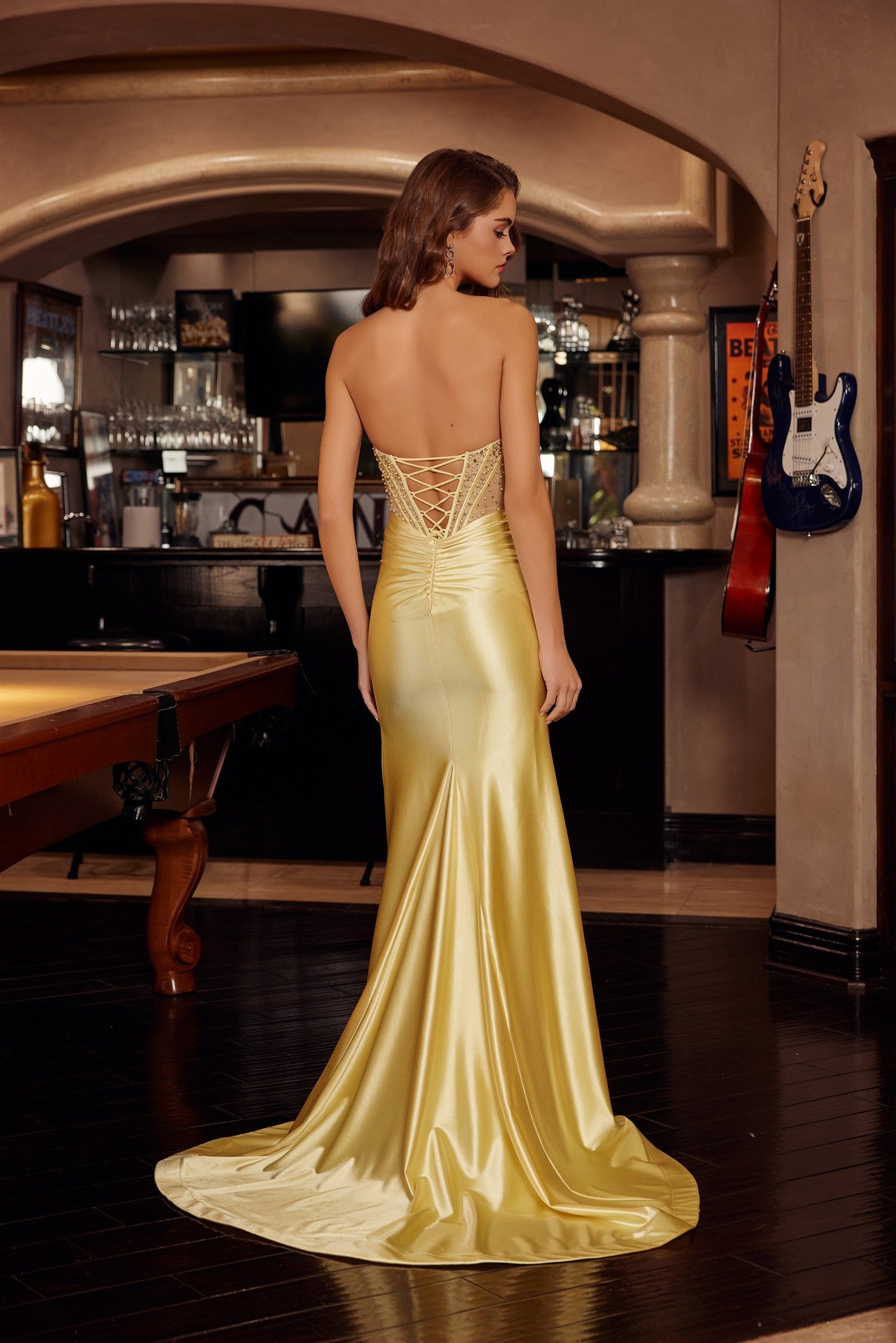Prom Dresses Fitted Beaded Corset Formal Evening Long Prom Dress Lemon
