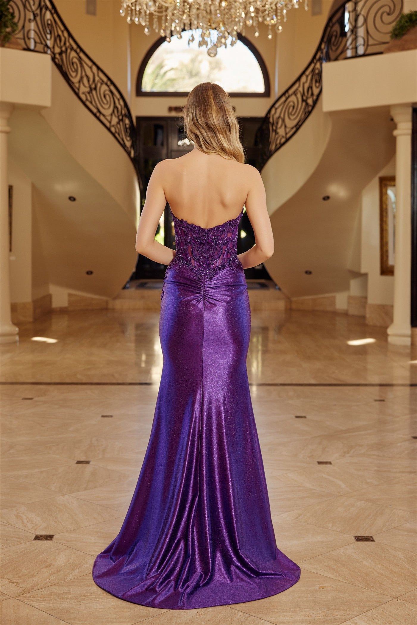 Prom Dresses Beaded Long Formal Prom Fitted Dress Nox Anabel E1907 Plum