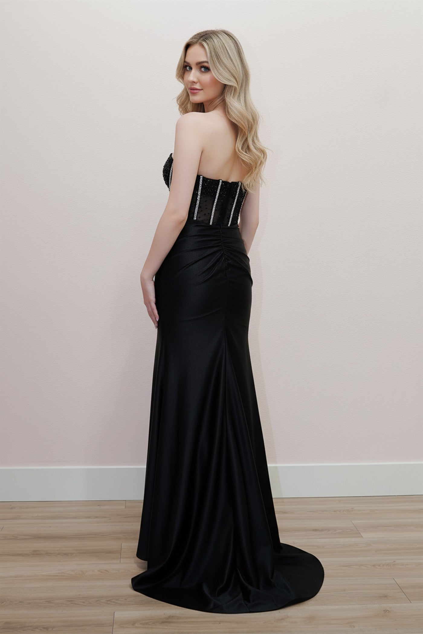 Prom Dresses Long Slit Formal Beaded Prom Dress Nox Anabel K1731 Black