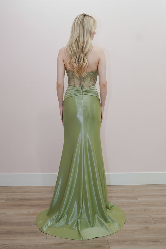 Prom Dresses Long Formal Beaded Corset Slit Prom Dress Nox Anabel K1732 Sage Green