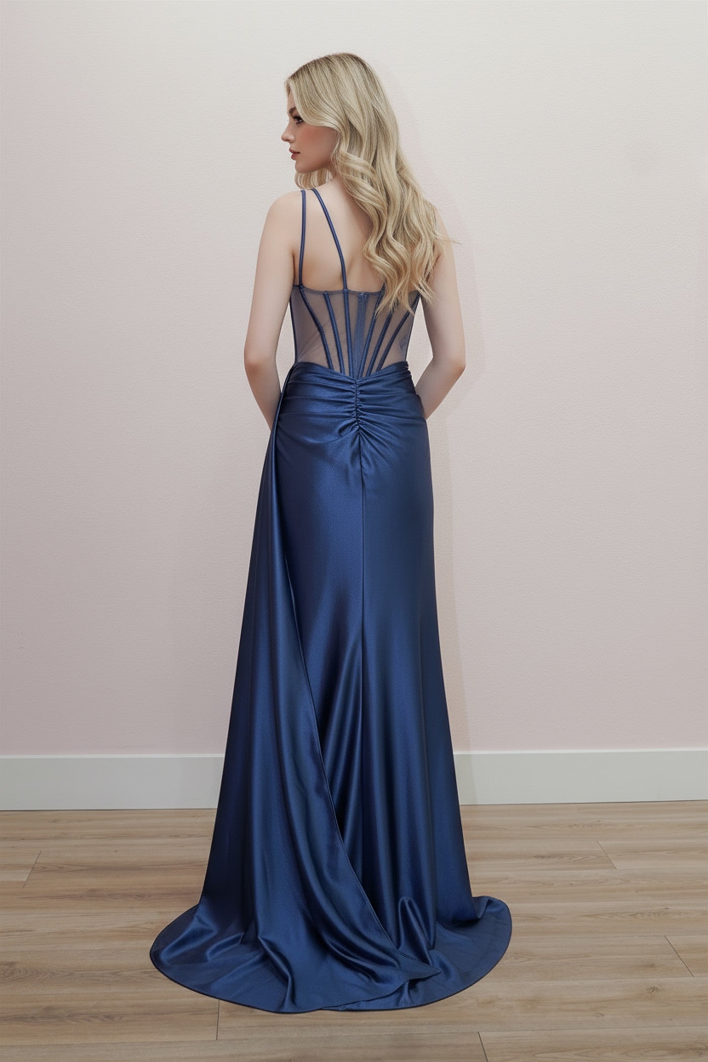 Prom Dresses Corset Long Formal Evening Beaded Slit Prom Dress Nox Anabel K1733 Midnight Blue