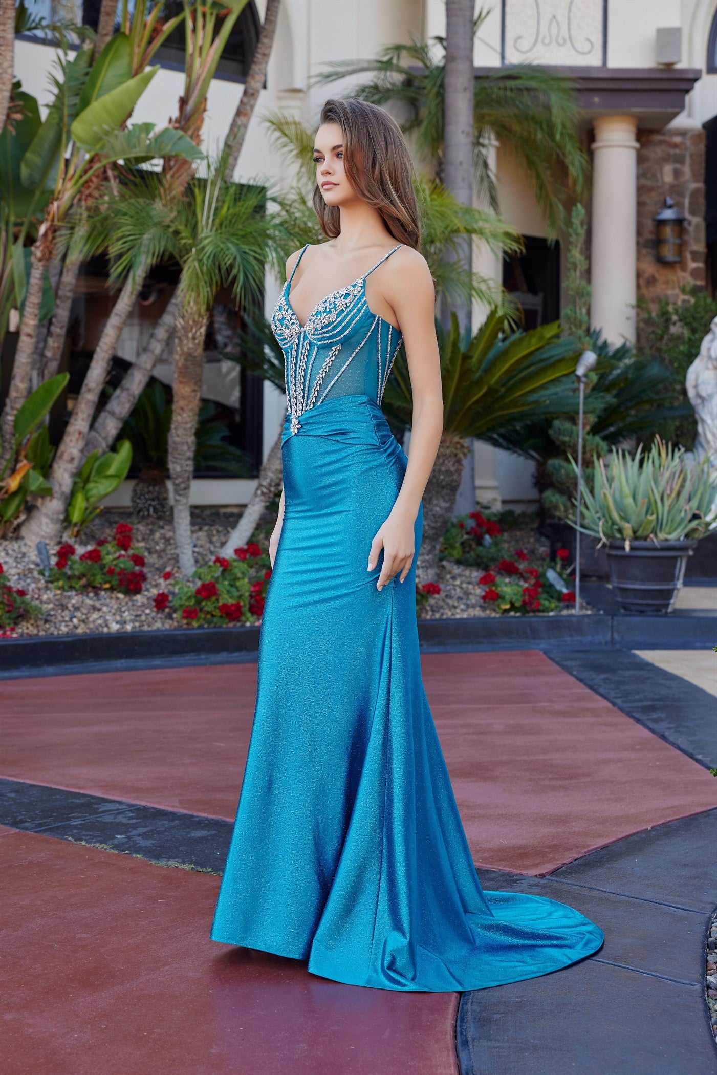 Prom Dresses Glitter Long Evening Formal Mermaid Corset Prom Dress Nox Anabel L1769 Teal
