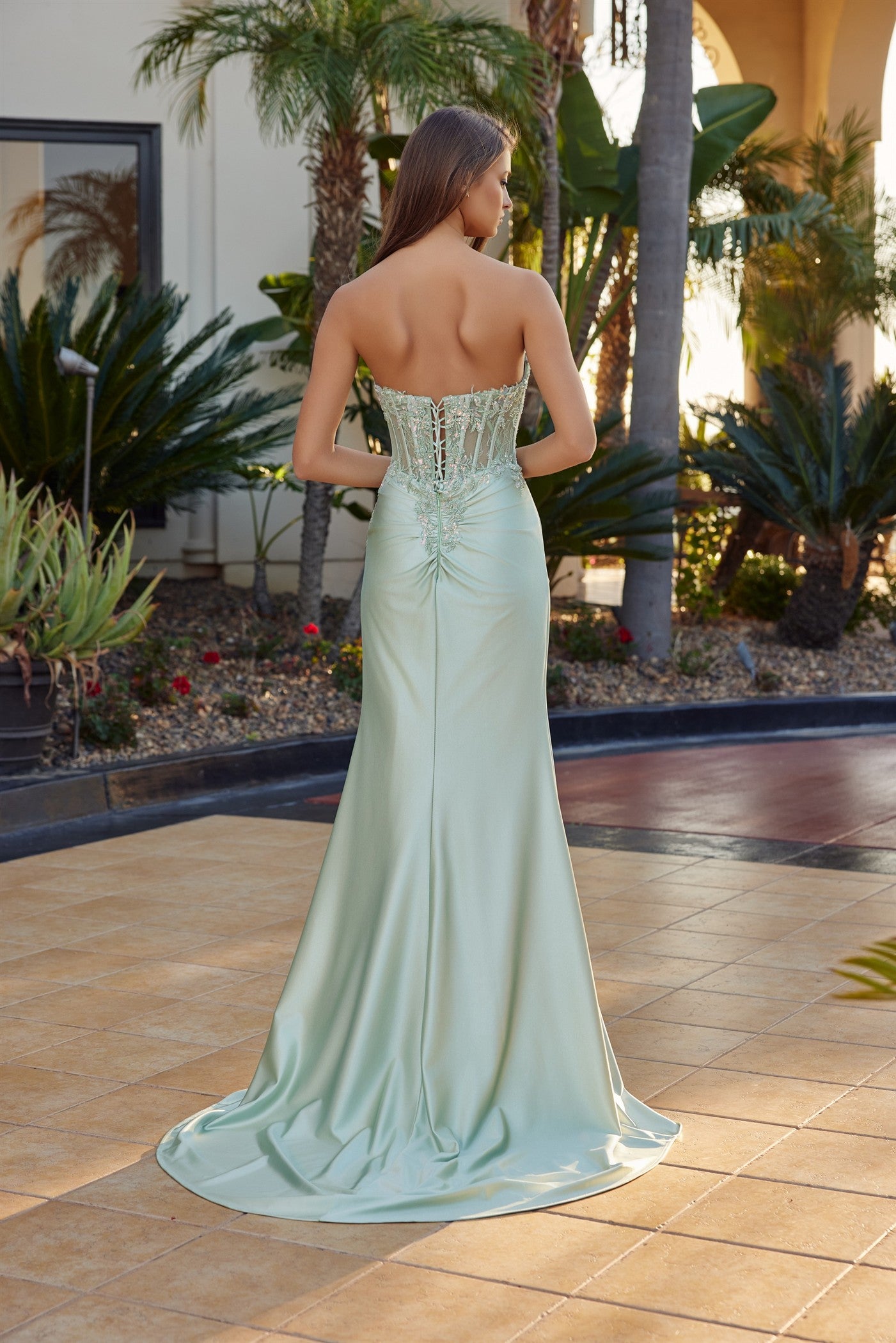 Prom Dresses Long Formal Fitted Beaded Sequin Slit Evening Prom Dress Nox Anabel R1811 Sage Green       