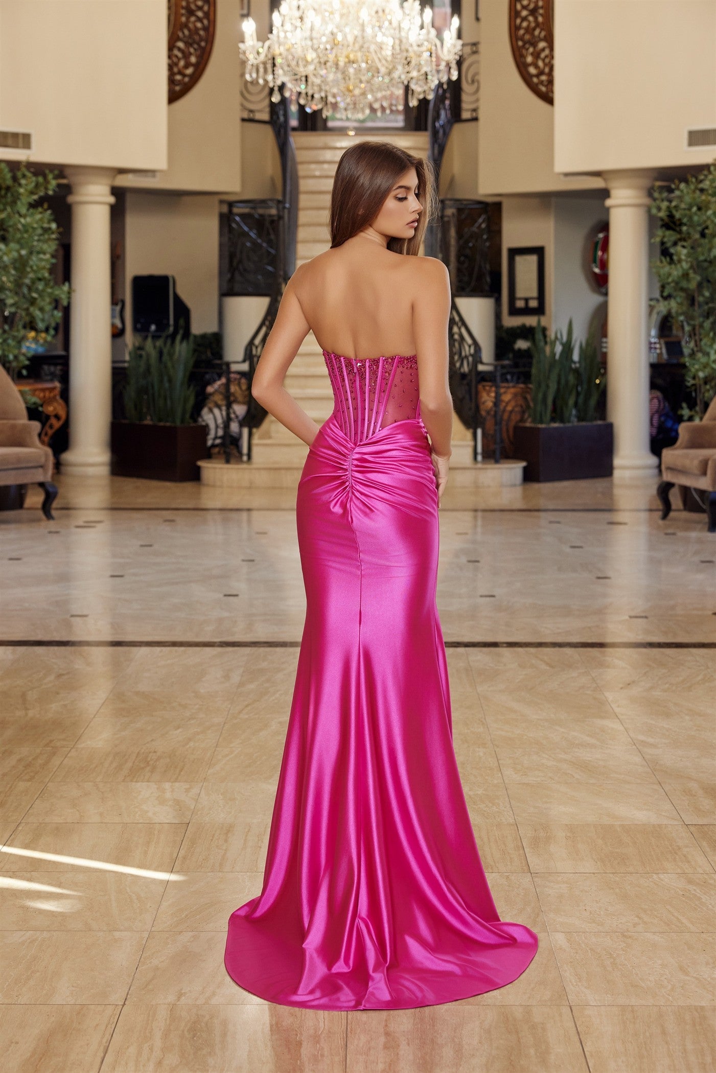 Prom Dresses Long Evening Formal Fitted Slit Prom Dress Nox Anabel R1812 Fuchsia