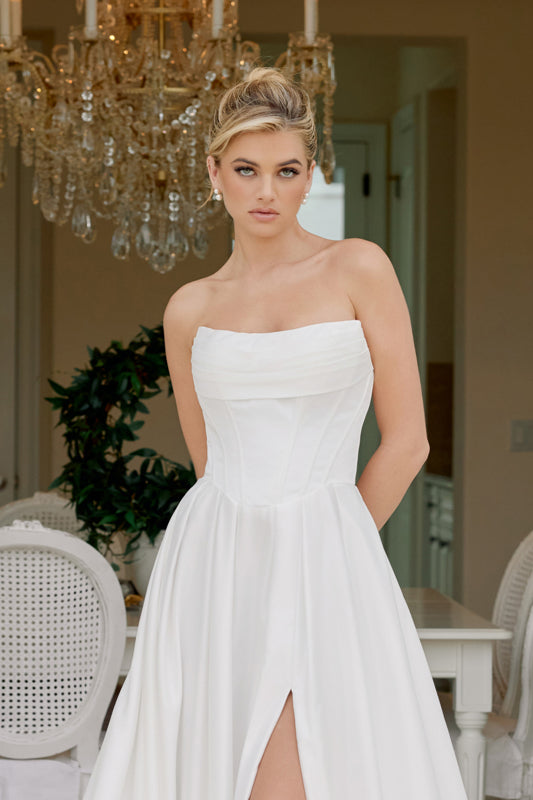 Wedding Dresses Long Pleated A Line Wedding Dress Nox Anabel JE1082 White