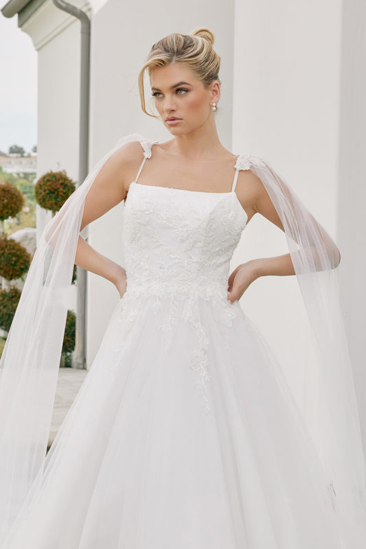 Wedding Dresses Long A Line Lace Applique Sequin Wedding Dress Nox Anabel JW1052 White