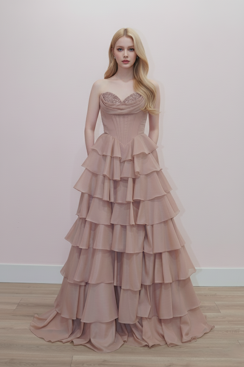 Prom Dresses Sequin Long Formal Ruffle Ball Gown Prom Dress Nox Anabel Y1806 Blush Nude