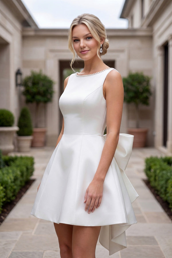 Jewel Mini Short Satin Wedding Dress A-Line Nox Anabel Y7001W