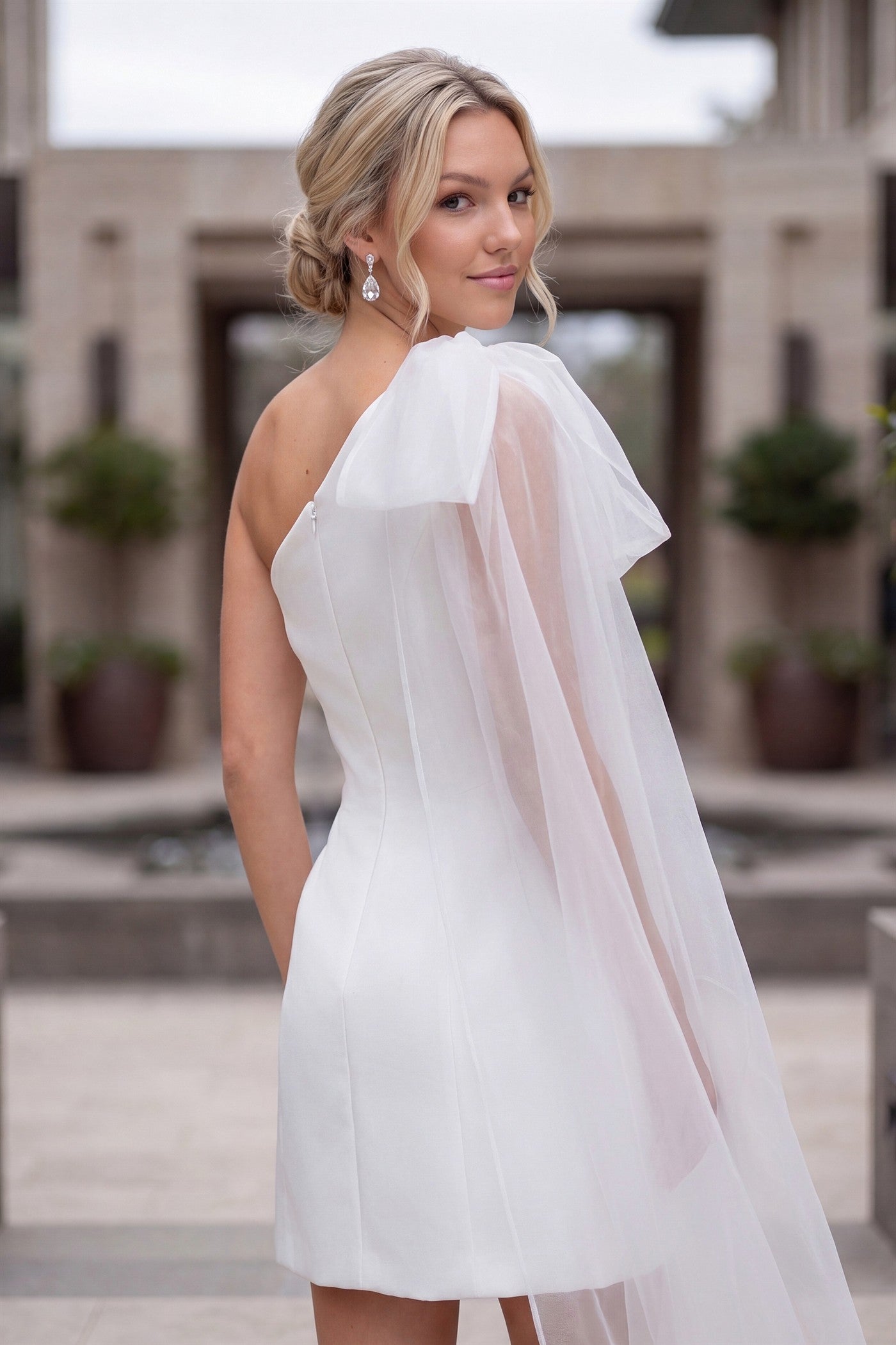 One-Shoulder Mini/Short Satin Cocktail Sheath/Column Nox Anabel Y7003W