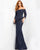 Pom Dresses Formal Long Peplum Prom Glitter Dress Navy