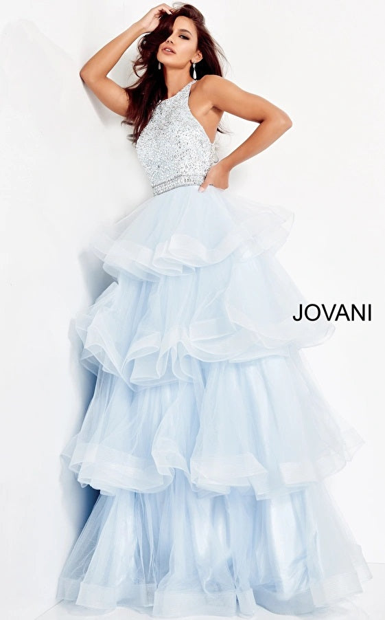 Prom Dresses A Line Long Formal Tiered Prom Dress Light Blue