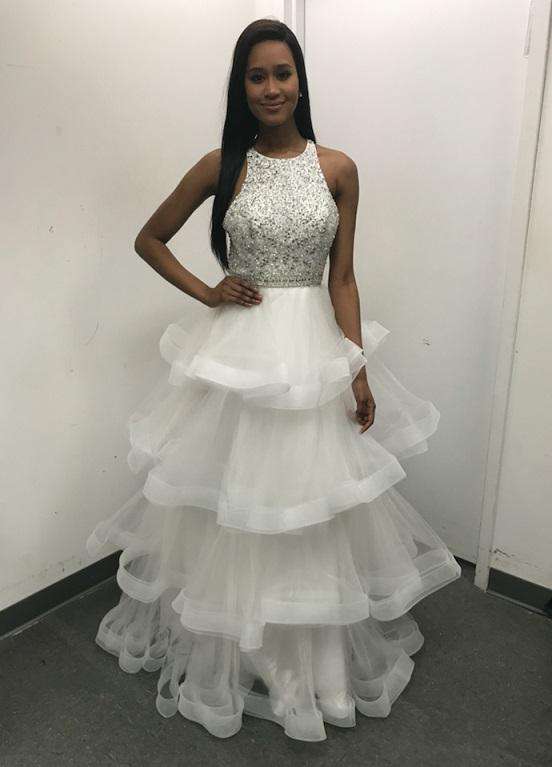 Wedding Dresses Long Tiered A Line Wedding Dress Off White